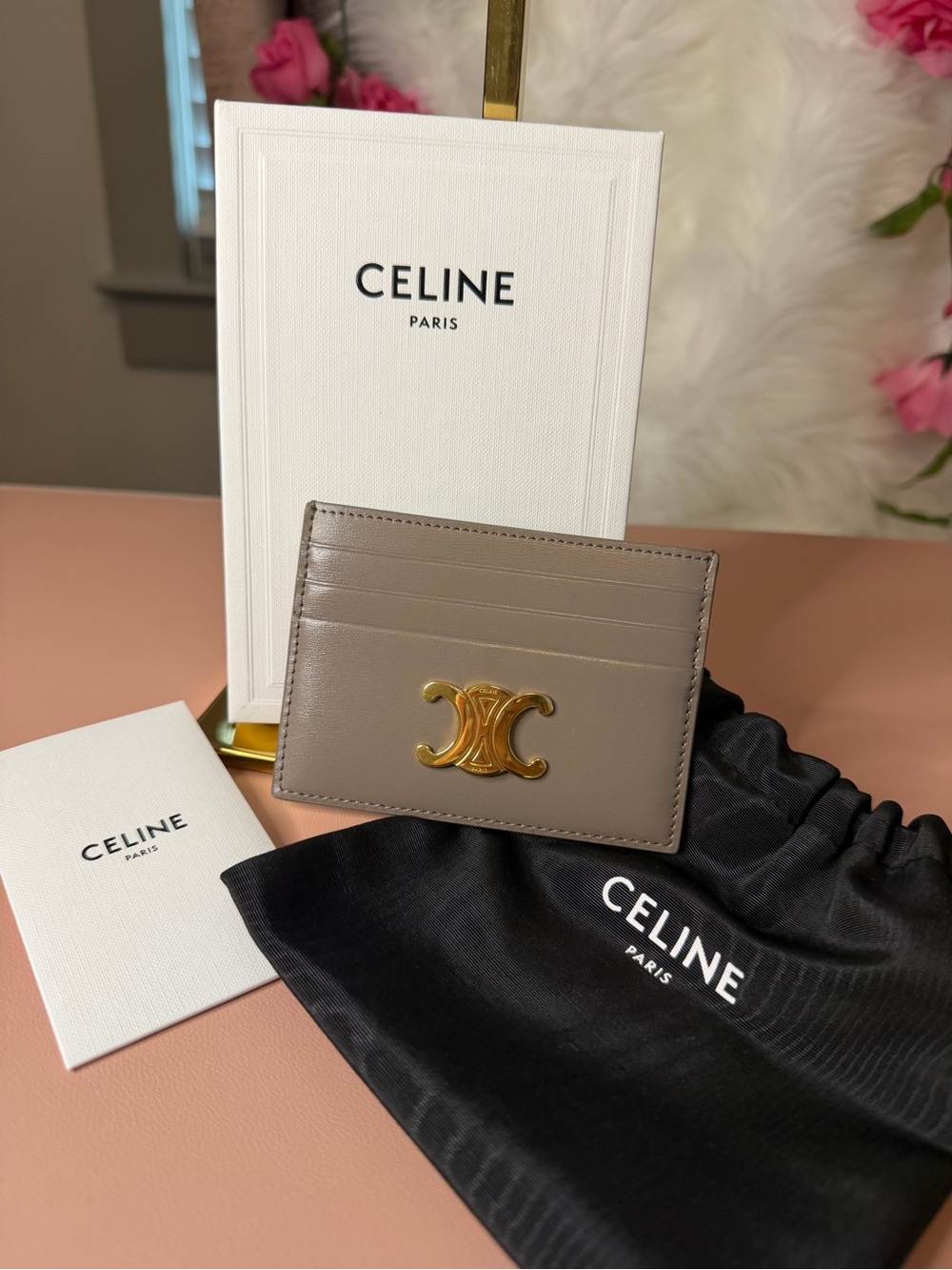 CELINE Paris Gray Logo Cardholder Card Wallet w/ Box & Dust Bag
